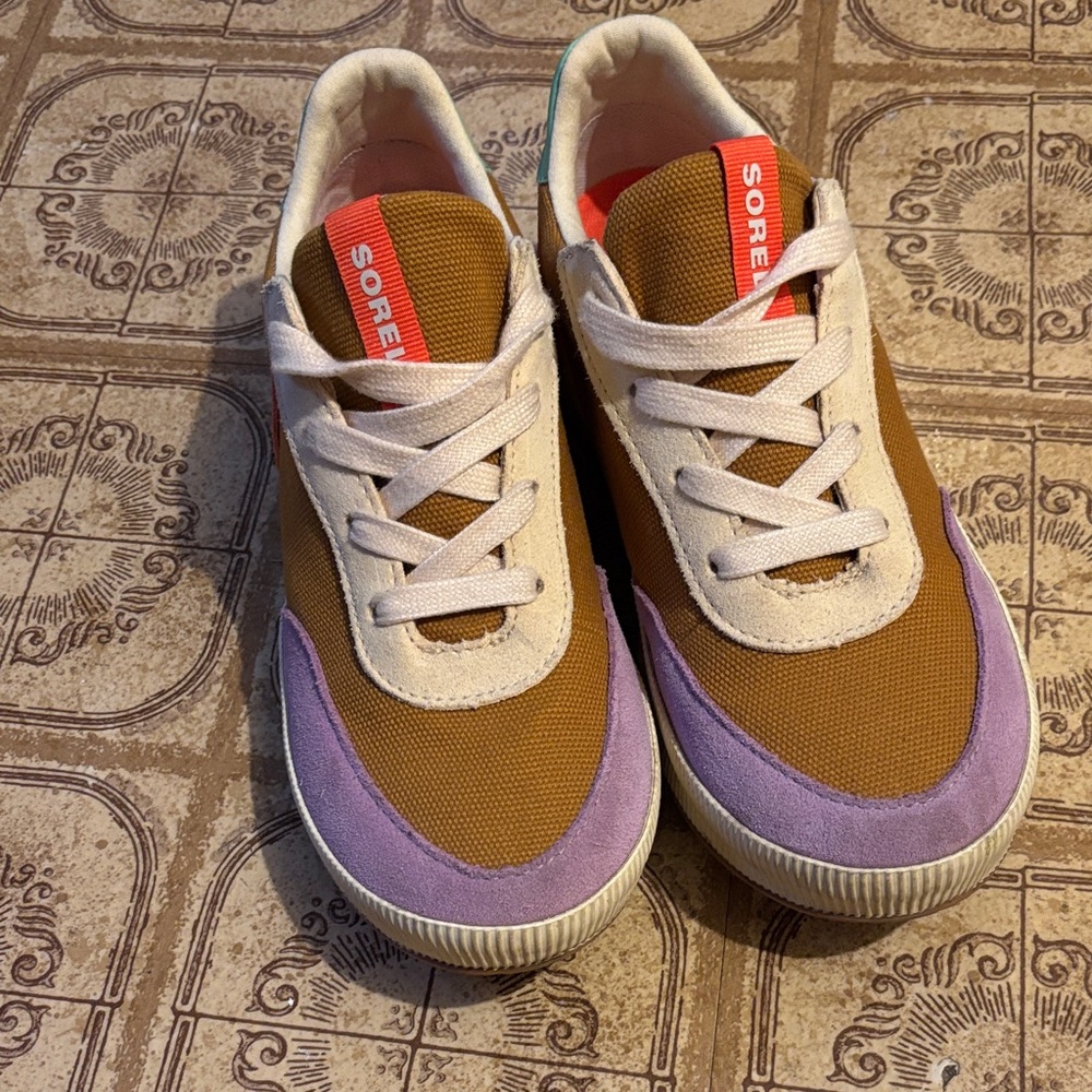 Sorel Brown, Lavender & Cream Colorblock Lace-Up Sneakers